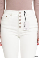 Zenana Button Fly Raw Hem Skinny White Denim Pants