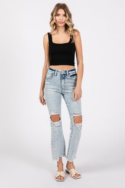 Petra High Rise Crop Bootcut Distressed Jeans