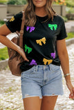 Short Sleeve Mardi Gras Sequin Bow Top