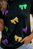 Short Sleeve Mardi Gras Sequin Bow Top