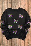 Mardi Gras Sequin Bow Long Sleeve Top