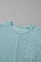 Women Striped Ribbed Pocket Knit T-shirt Shift Dress