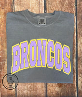 BRONCOS Glitter Puff Comfort Colors Short Sleeve Varsity Tee