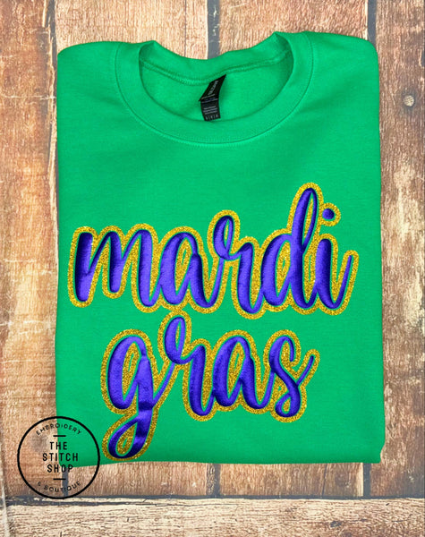 Mardi Gras Glitter Puff Script Sweatshirt