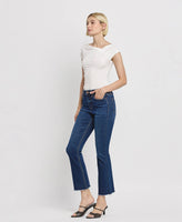 TUMMY CONTROL HIGH RISE RAW HEM KICK FLARE JEANS