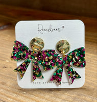 Rouxbees Acrylic Colorful Mardi Gras Bow Earrings