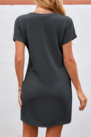 Women Striped Ribbed Pocket Knit T-shirt Shift Dress