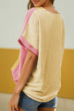 Women Textured Color Block V Neck Short Sleeve Top