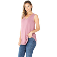 Luxe Sleeveless V-Neck Hi-Low Hem Tank